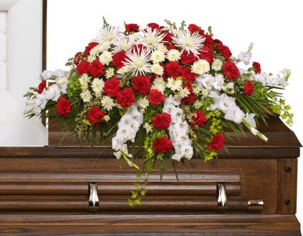 Graceful Red and White Casket Spray - Clayton Florist: The Florist At Plantation