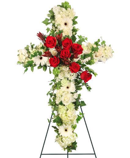 Peaceful Cross in Red - Clayton Florist: The Florist At Plantation