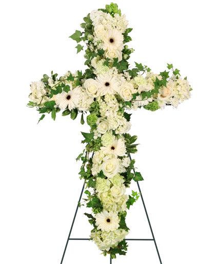 Peaceful Cross in White - Clayton Florist: The Florist At Plantation